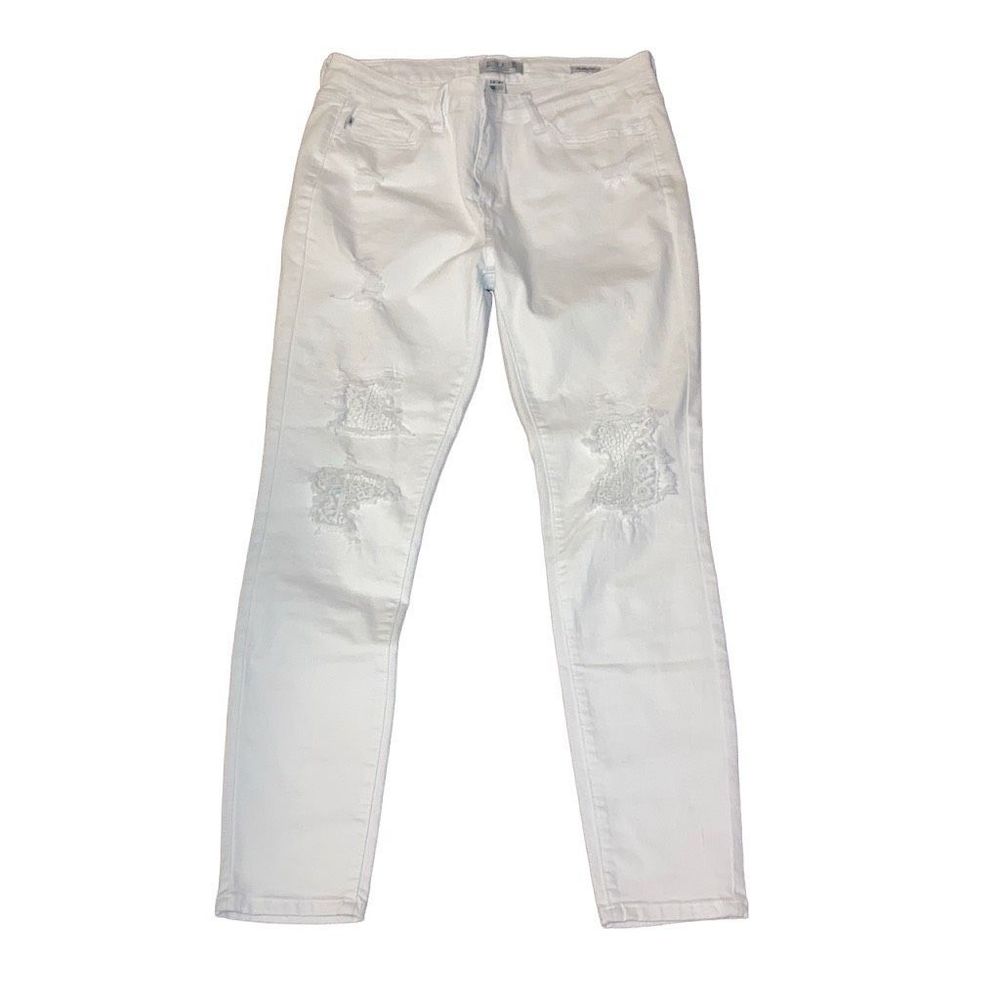 Judy Blue Size 13 / 31 White Lace Distressed Skinny Ankle Jeans Cotton Blend